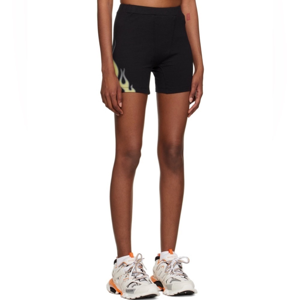 Heron Preston Flames Biker Shorts XS Black Streetwear Sporty Chic Edgy Grunge